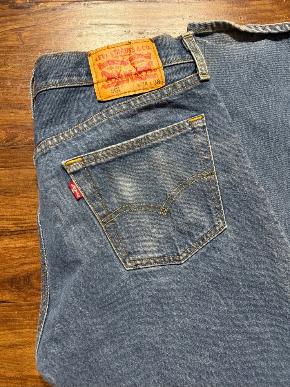 Levi’s 501 Button Fly Jeans Light Wash W34 L38 Distressed Vintage Y2K Tall
